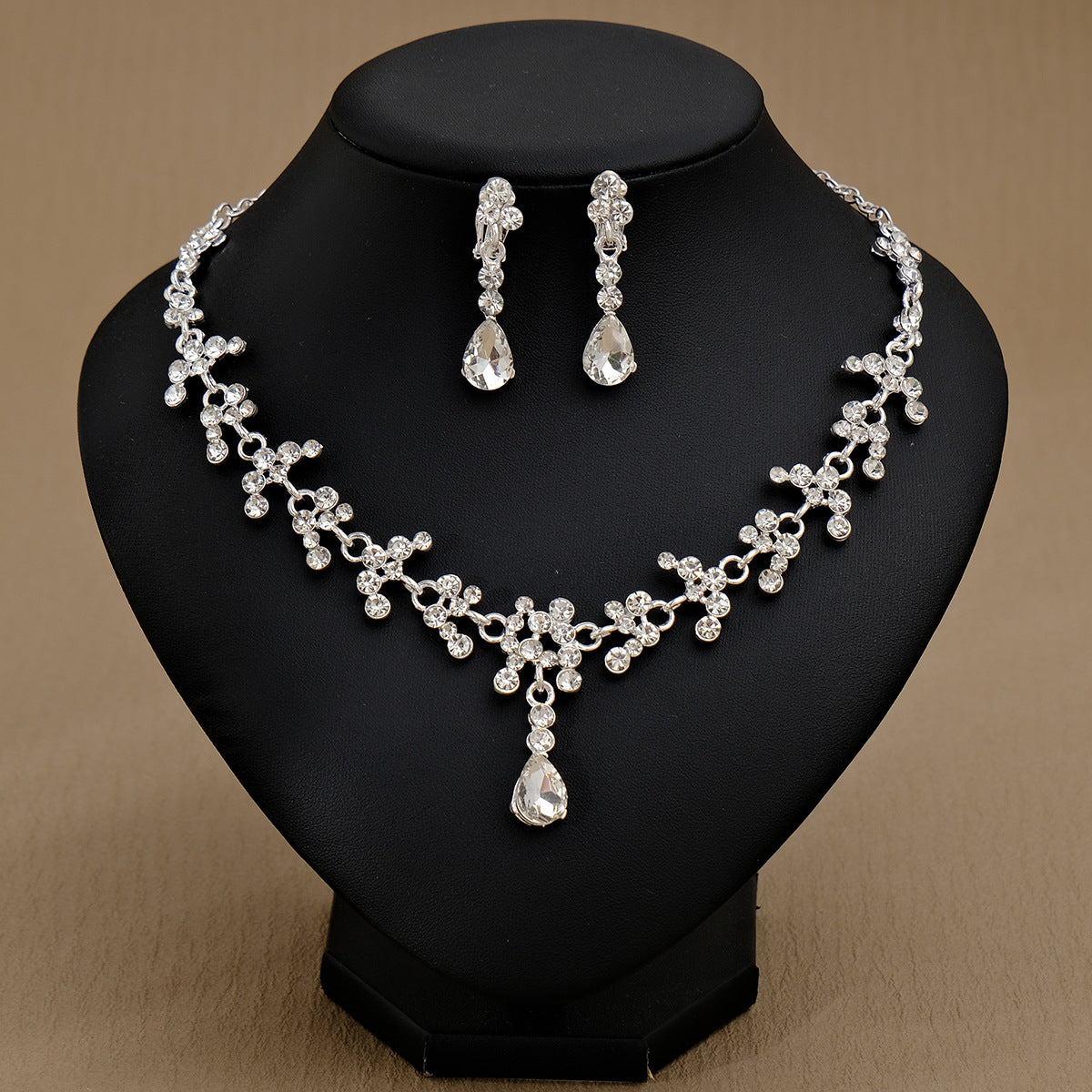 Rhinestone Pearl Earrings And Necklace Set Women