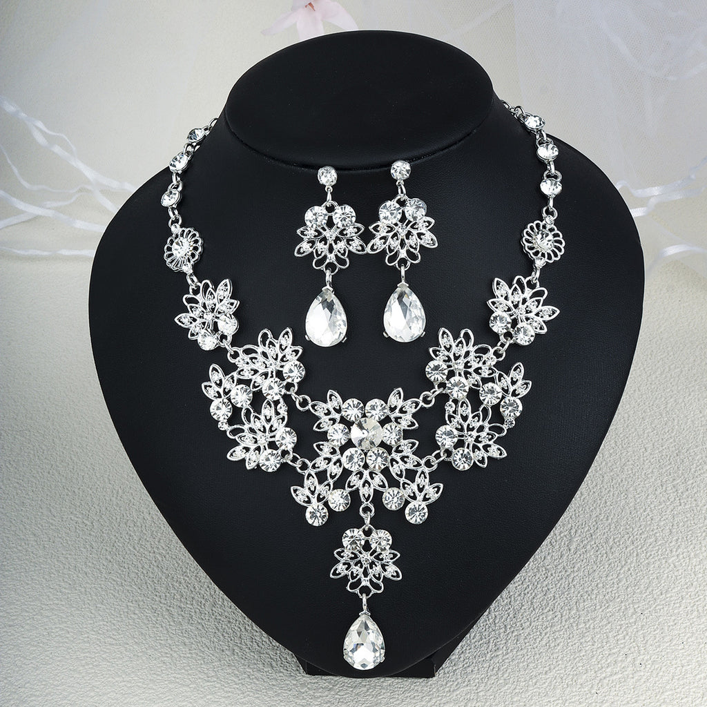 Rhinestone Pearl Earrings And Necklace Set Women