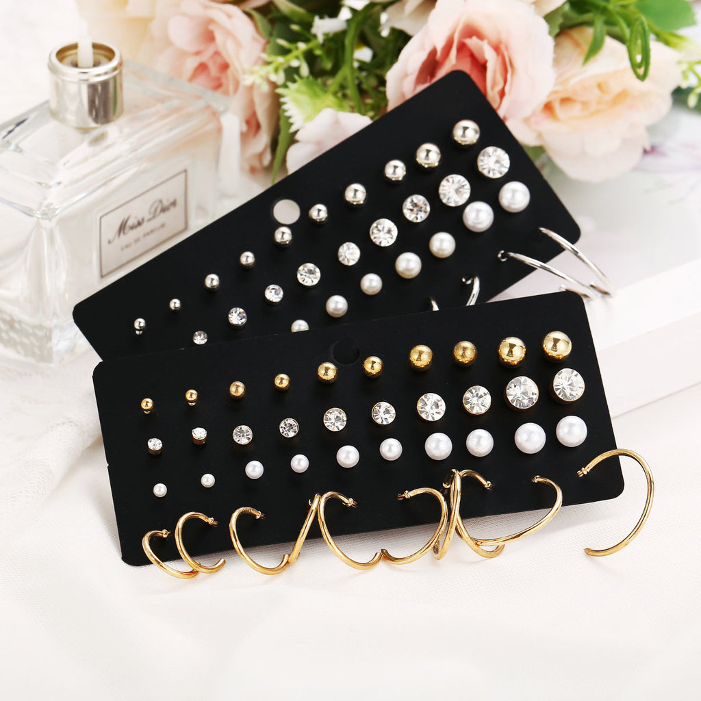 Pearl zircon earrings set