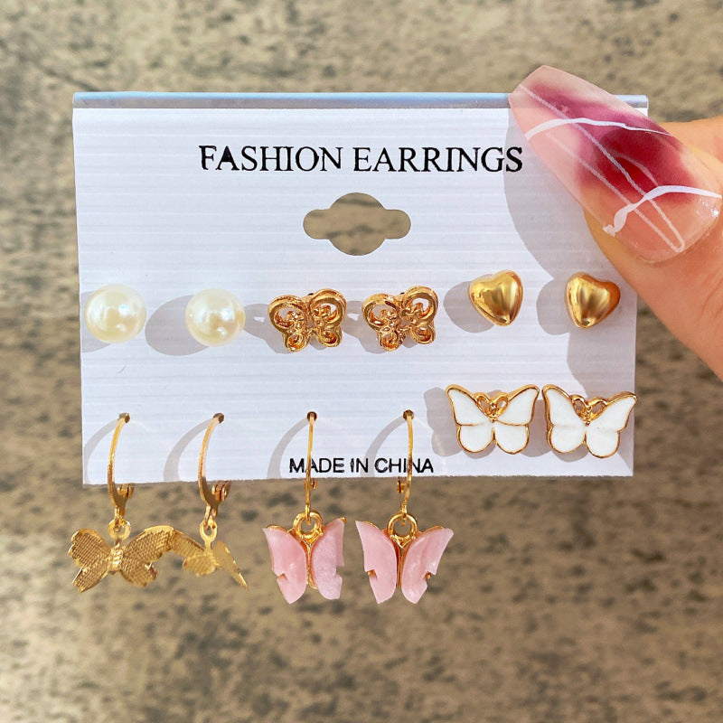 Pearl-Inlaid Womens Earrings Set