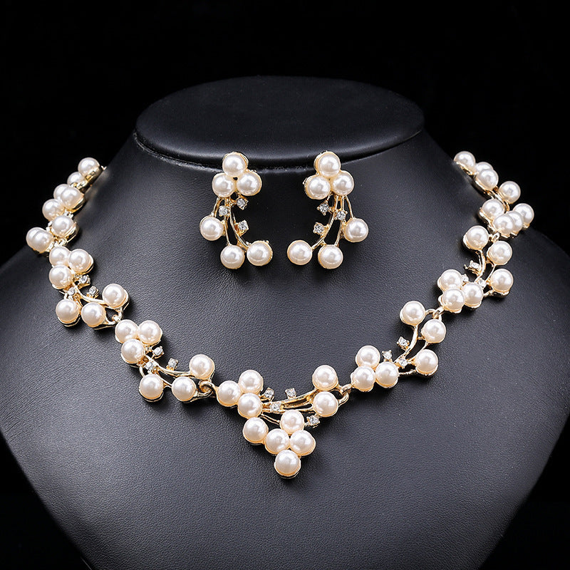 Alloy Pearl Earring And Necklace Jewelry Set