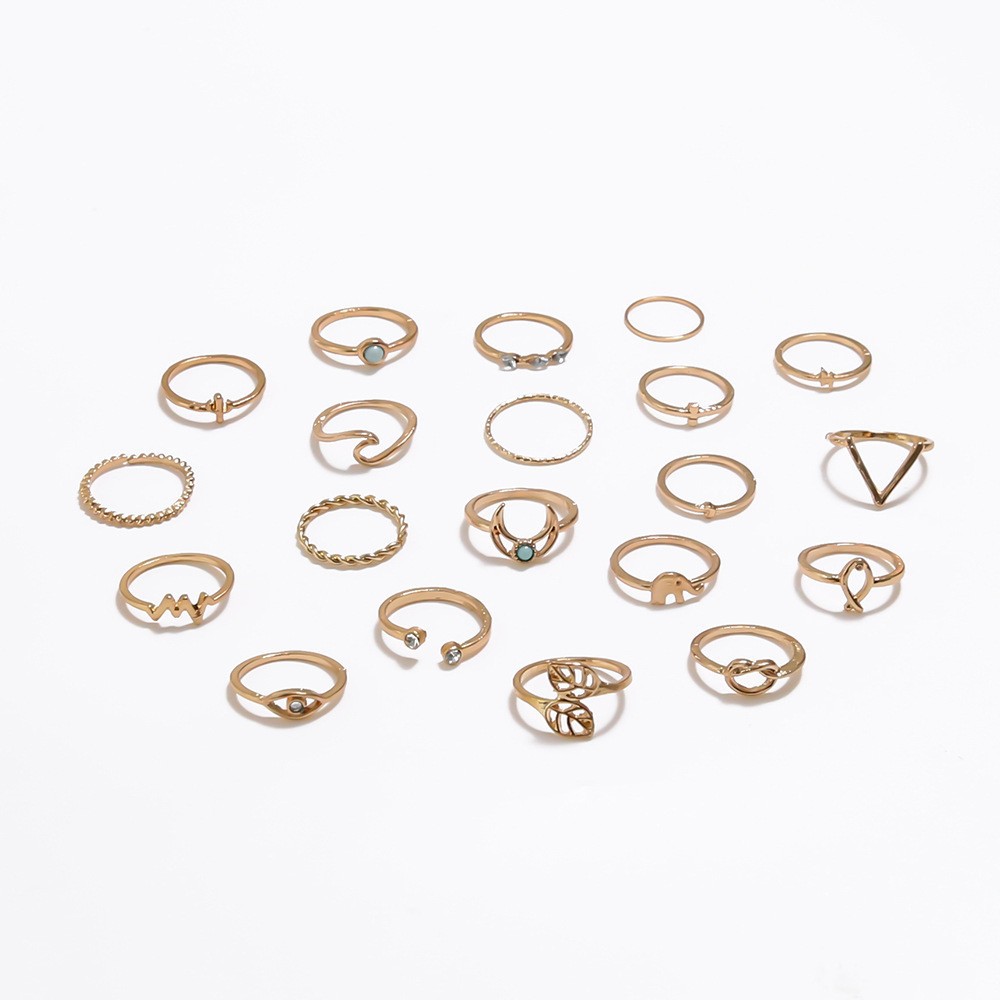 Retro V-shaped Geometric Circle Moon 20-piece Ring Set