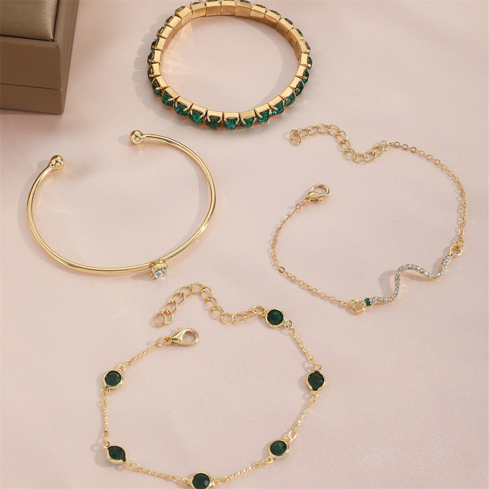 Green Grandmother Diamond Stretch Bracelet Set