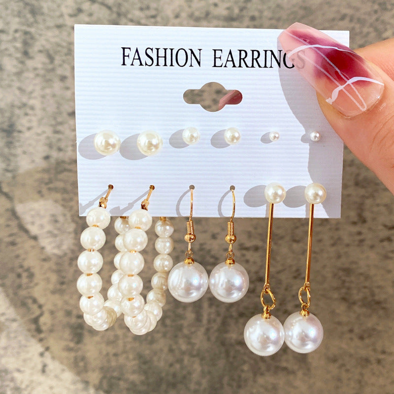 Pearl-Inlaid Womens Earrings Set