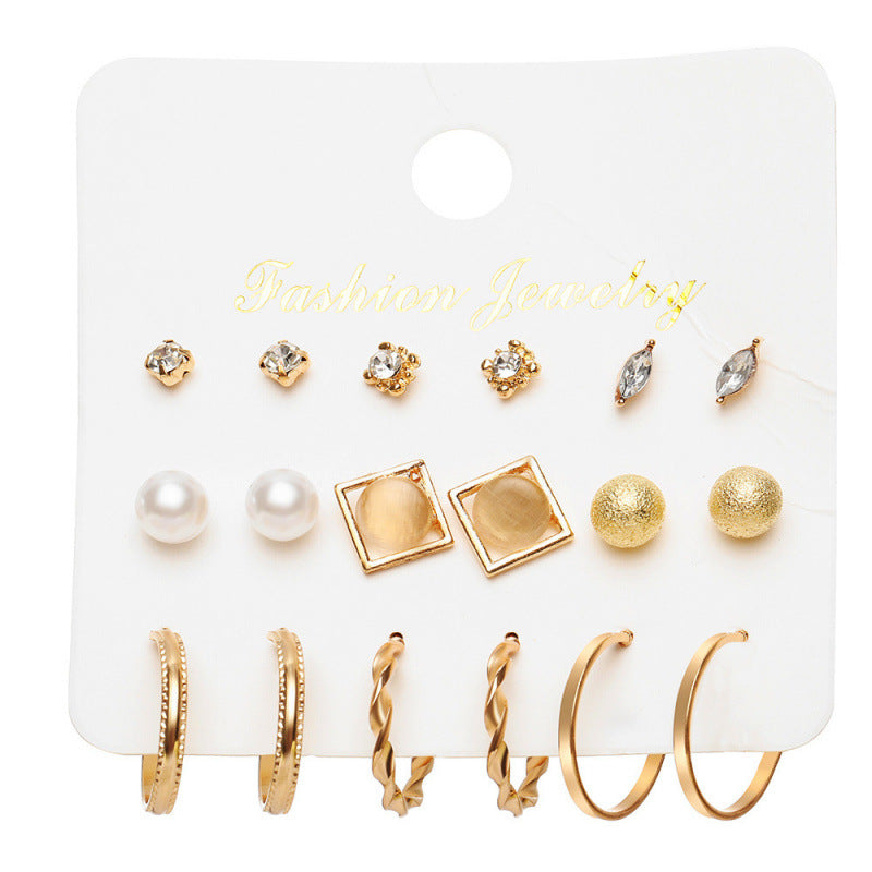 Pearl-Inlaid Womens Earrings Set
