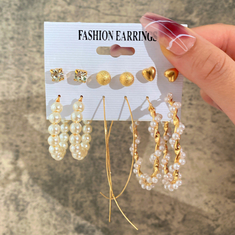 Pearl-Inlaid Womens Earrings Set
