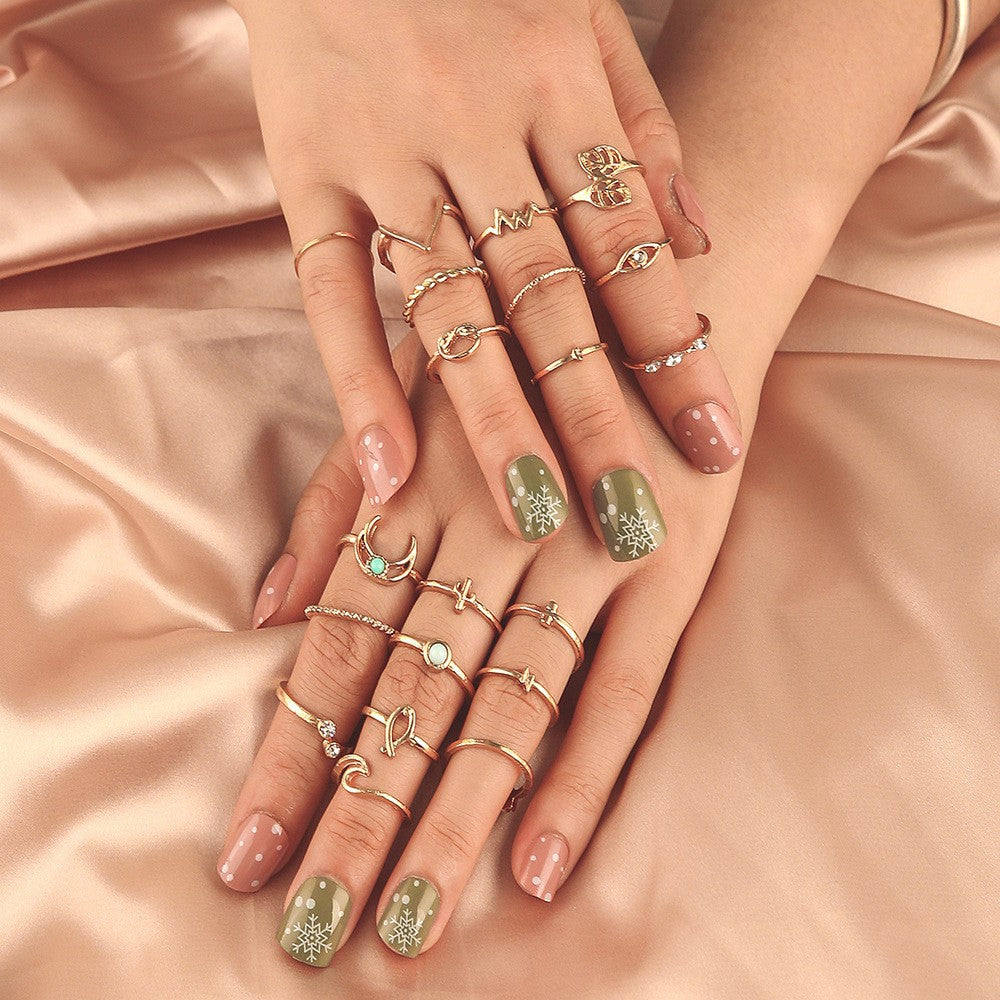 Retro V-shaped Geometric Circle Moon 20-piece Ring Set