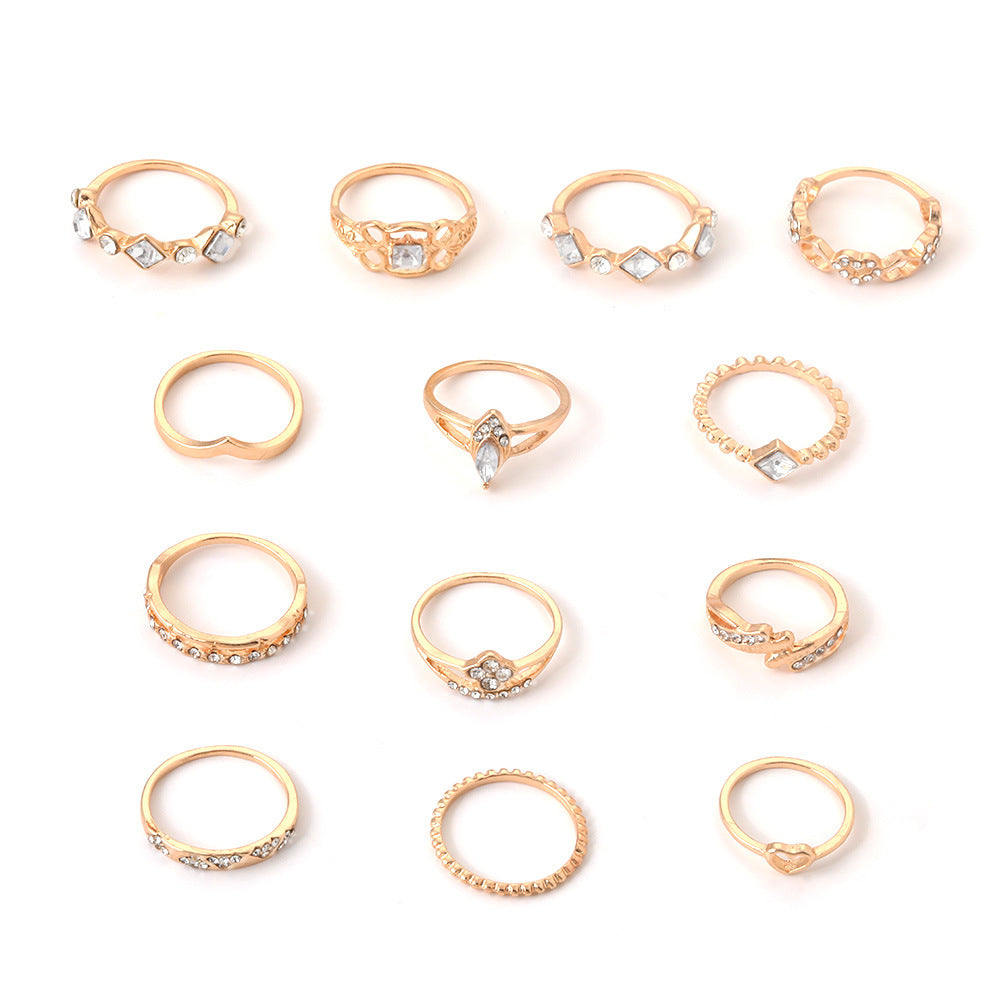 Fashionable Gold Heart-shaped Dotted Hollow-out 13-Piece Set