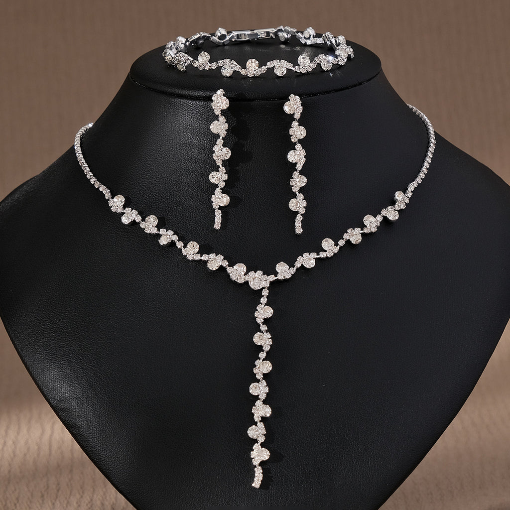Rhinestone Pearl Earrings And Necklace Set Women