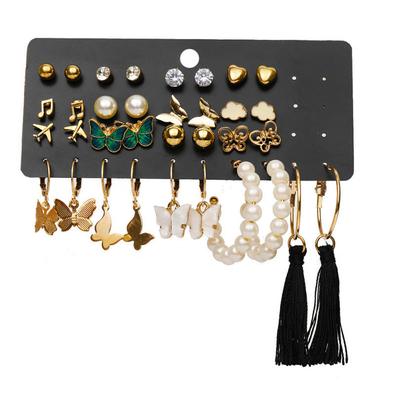 Pearl-Inlaid Womens Earrings Set