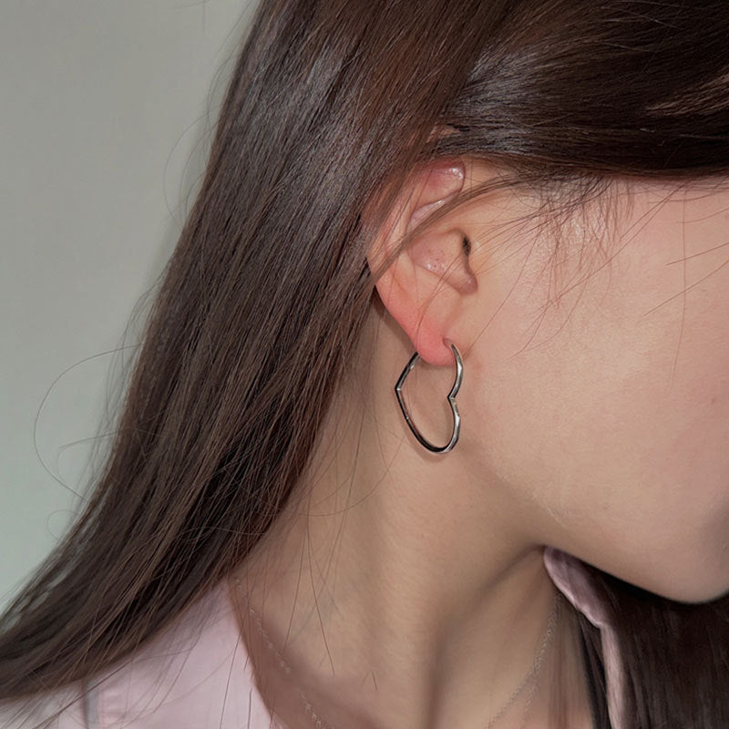 Versatile Plain Hoop Heart Earrings