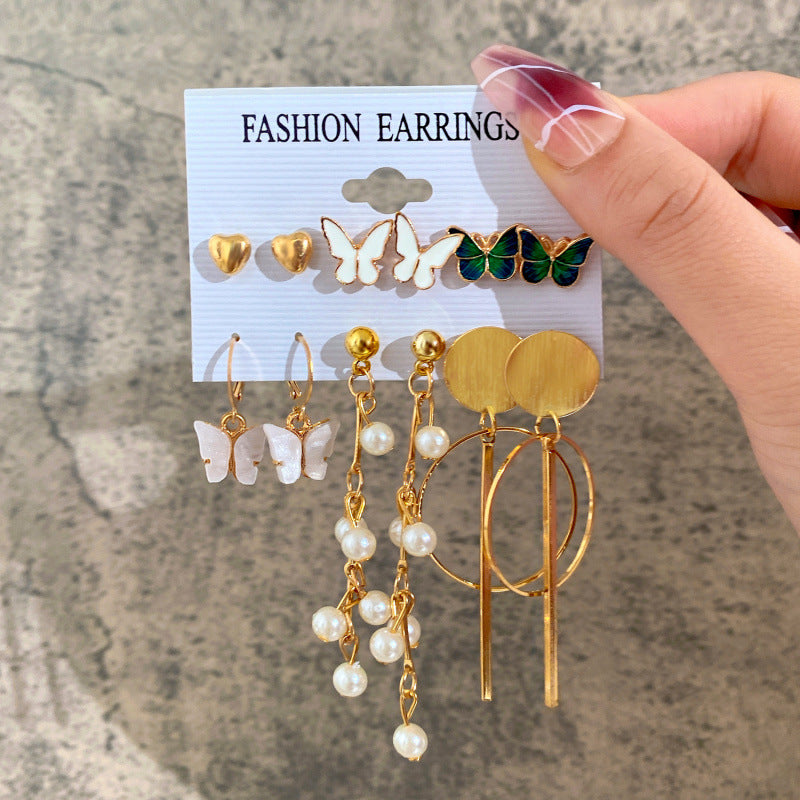 Pearl-Inlaid Womens Earrings Set