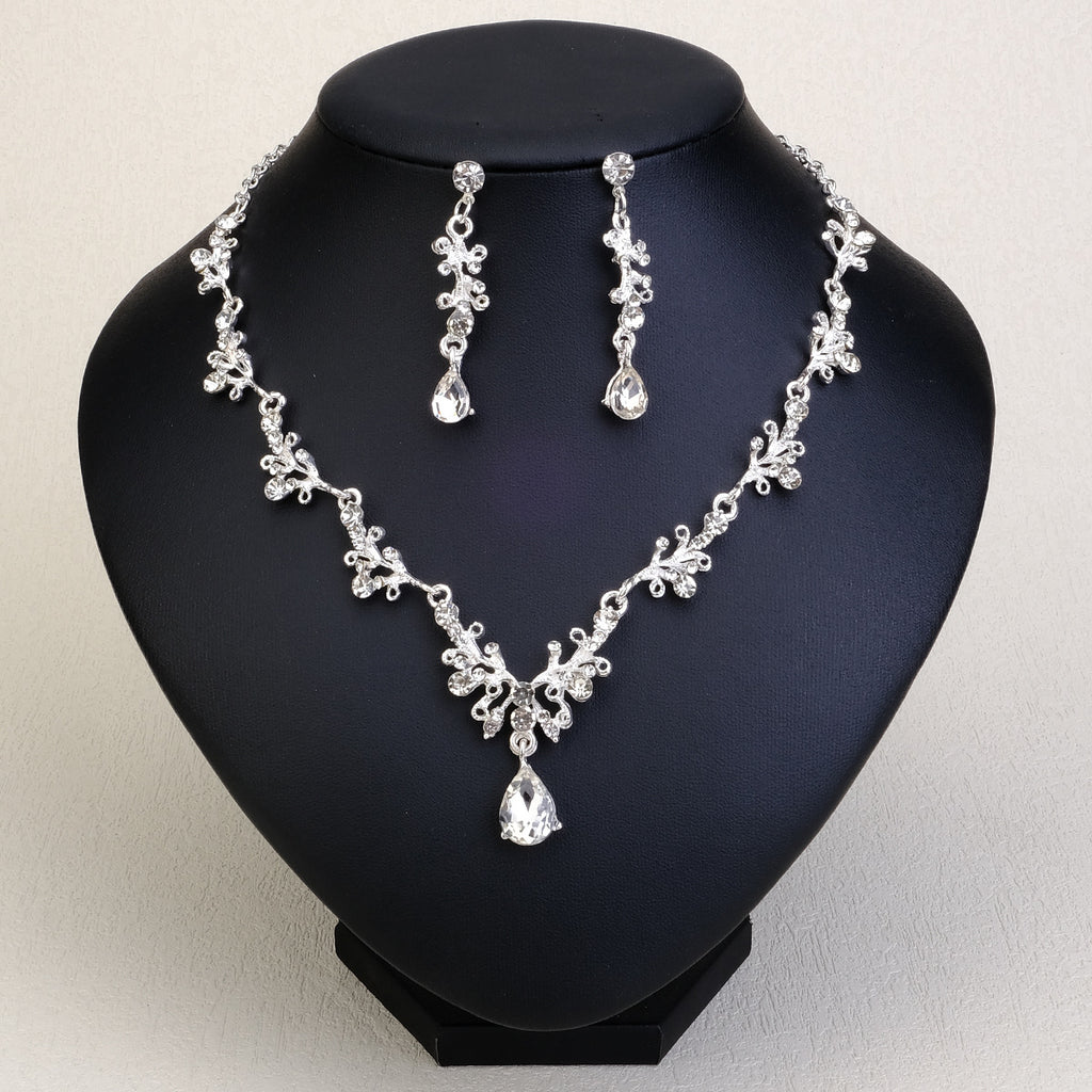 Rhinestone Pearl Earrings And Necklace Set Women