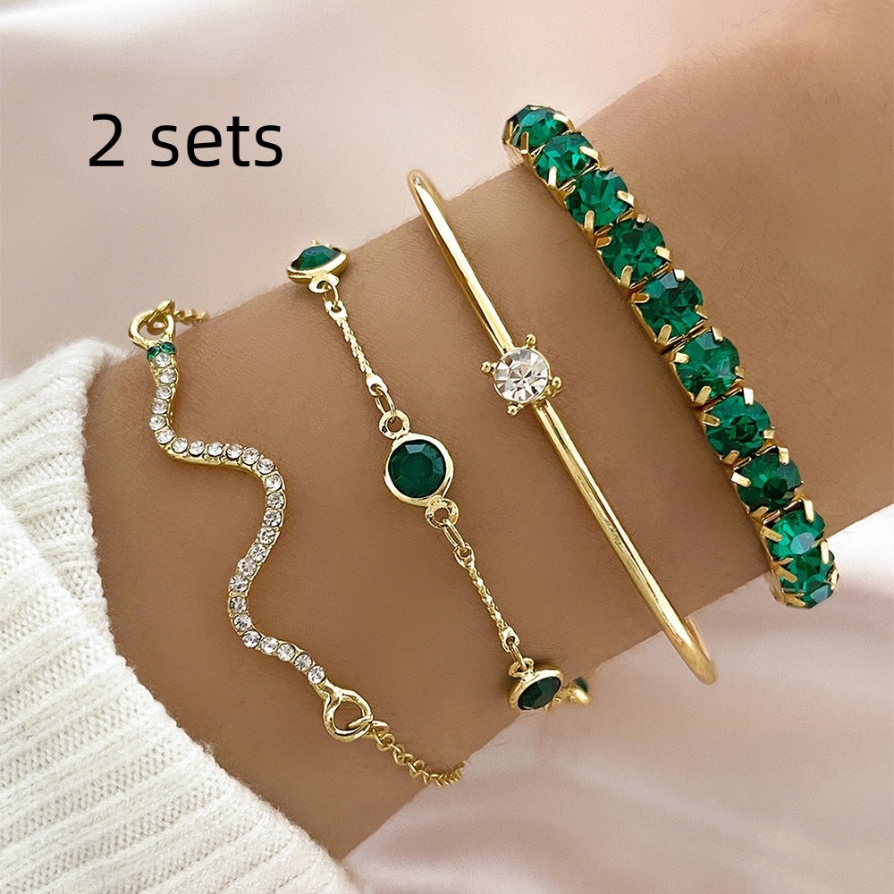 Green Grandmother Diamond Stretch Bracelet Set