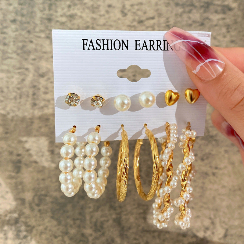 Pearl-Inlaid Womens Earrings Set